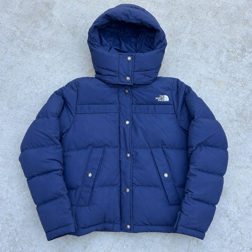 The North Face Forester 550 Puffer Jacket Womens Small Navy Blue Down Hooded